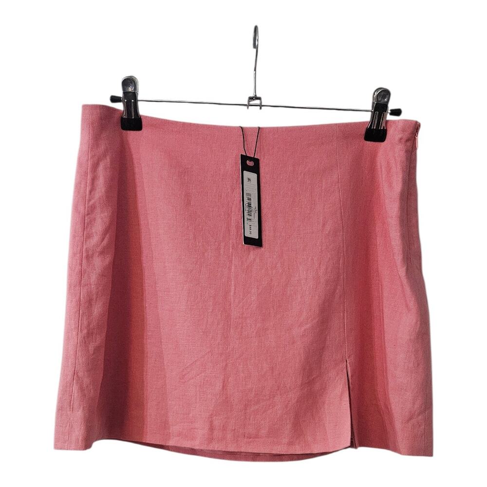 Steve Madden NWT Skirt Mini Peach Romance Pink Linen Blend Front Slit Size 6